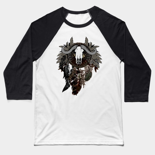 Dreamcatcher with Bull Skull Baseball T-Shirt by ddtk